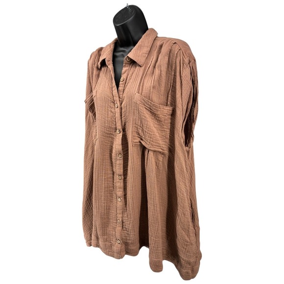 Free People Oversized Gauze Button Down Tunic Shirt Boho Earth Tone - Picture 5 of 5